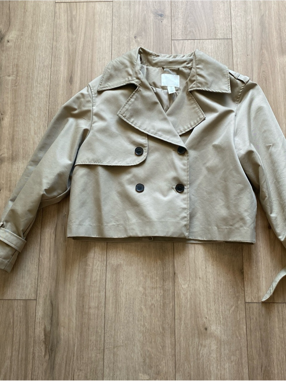 H&M Cropped Double-Breasted Trench Coat - Tan